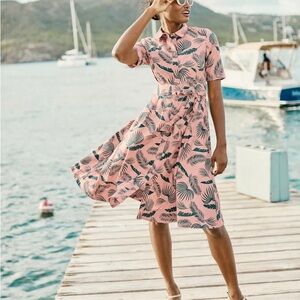 Pink boden  Leaf Print Dress size 4r perfect for Vacay